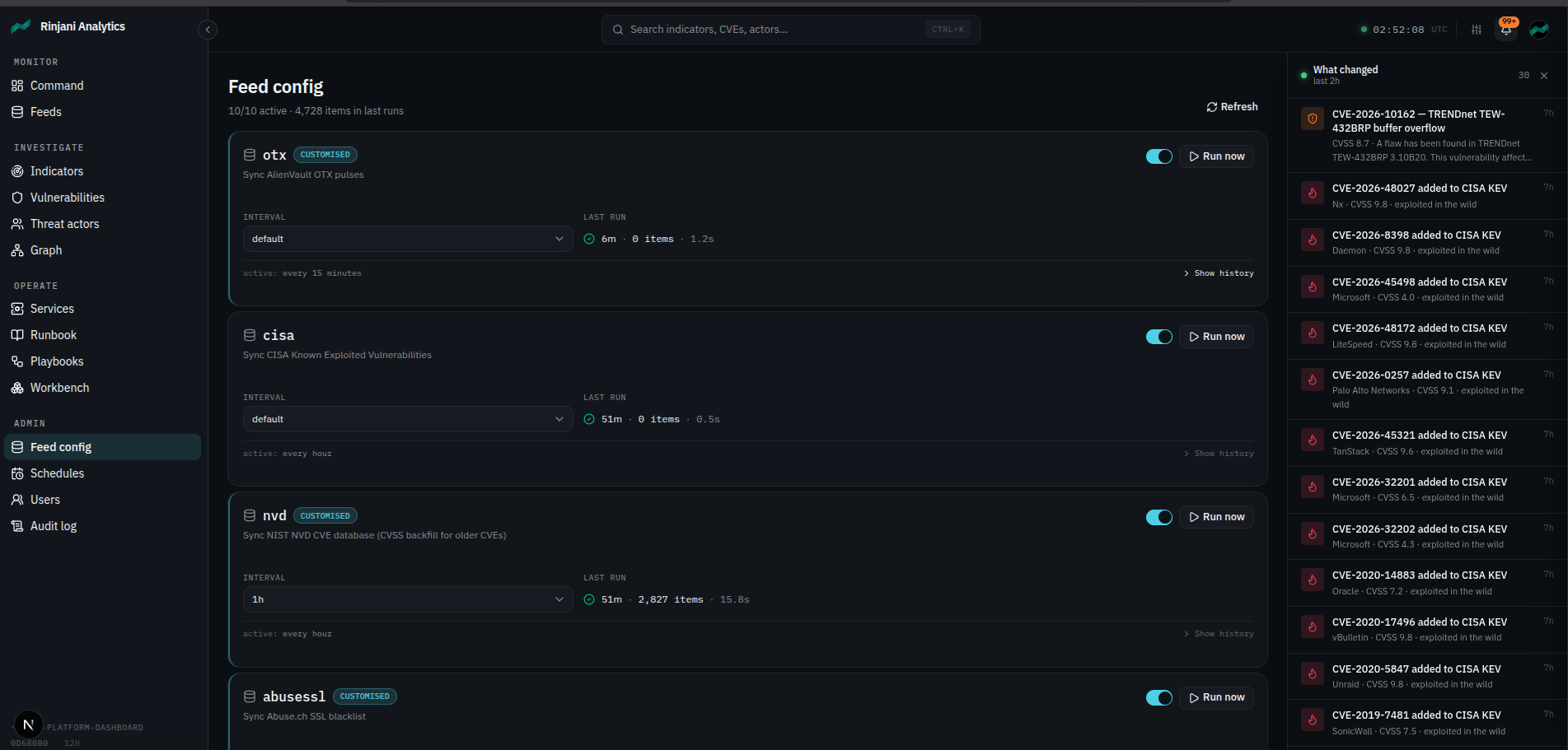 Feed config — per-source admin