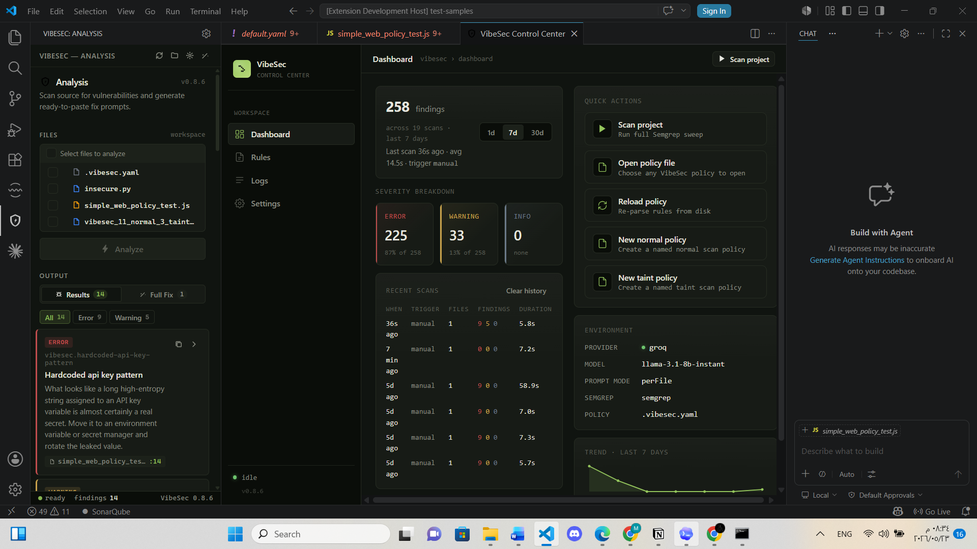 VibeSec Control Center dashboard