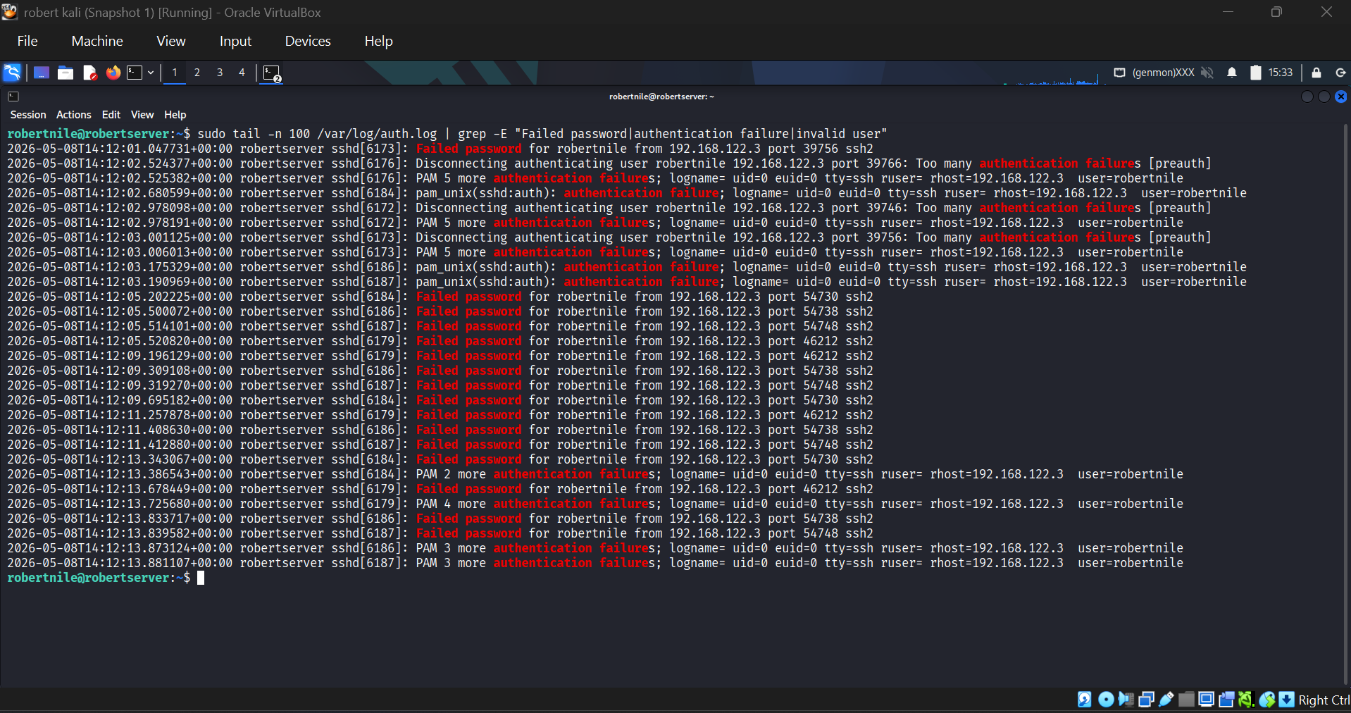 SSH brute force logs