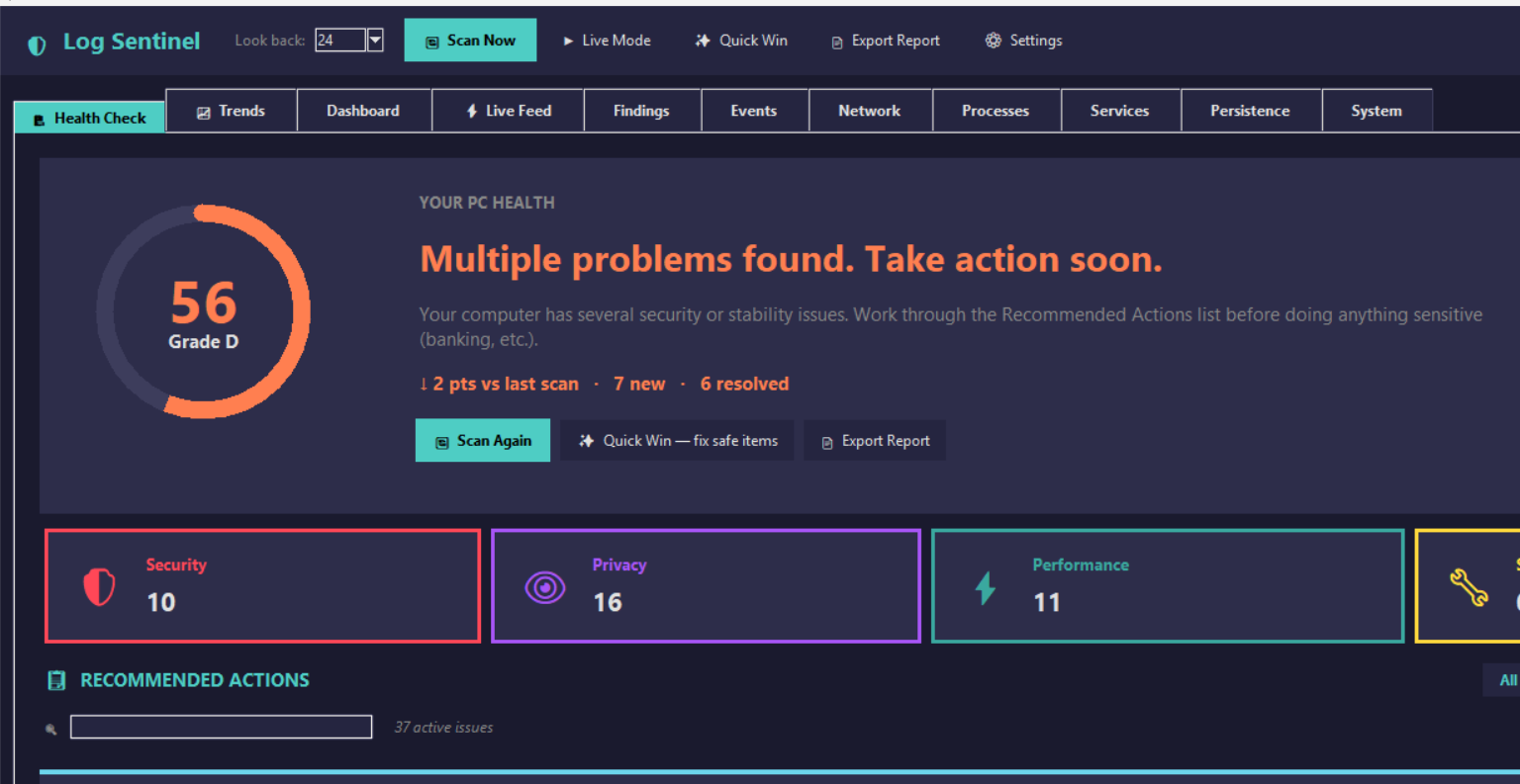 Log Sentinel health check