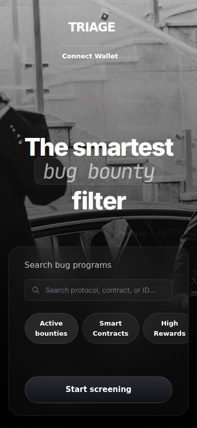 Triage mobile landing screen