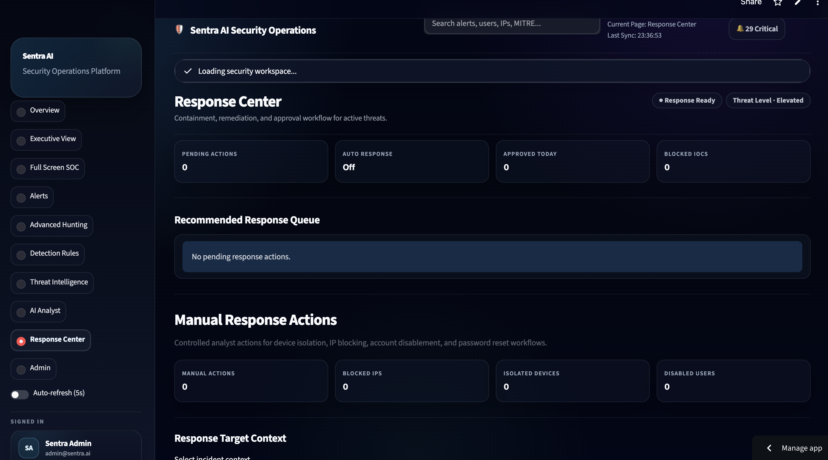 Response Center and Admin Workspace
