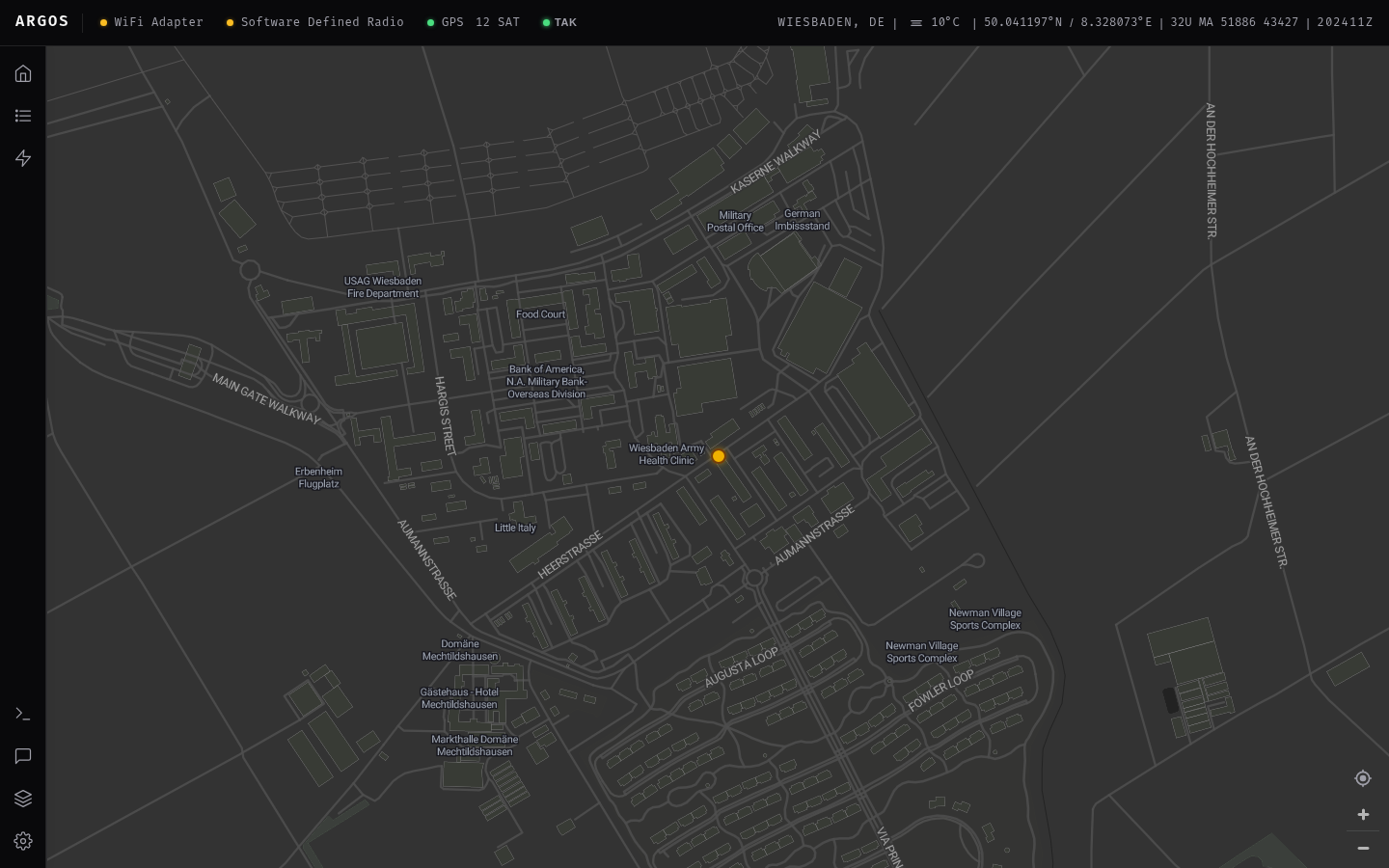 Argos tactical dashboard — live MIL-STD-2525 map