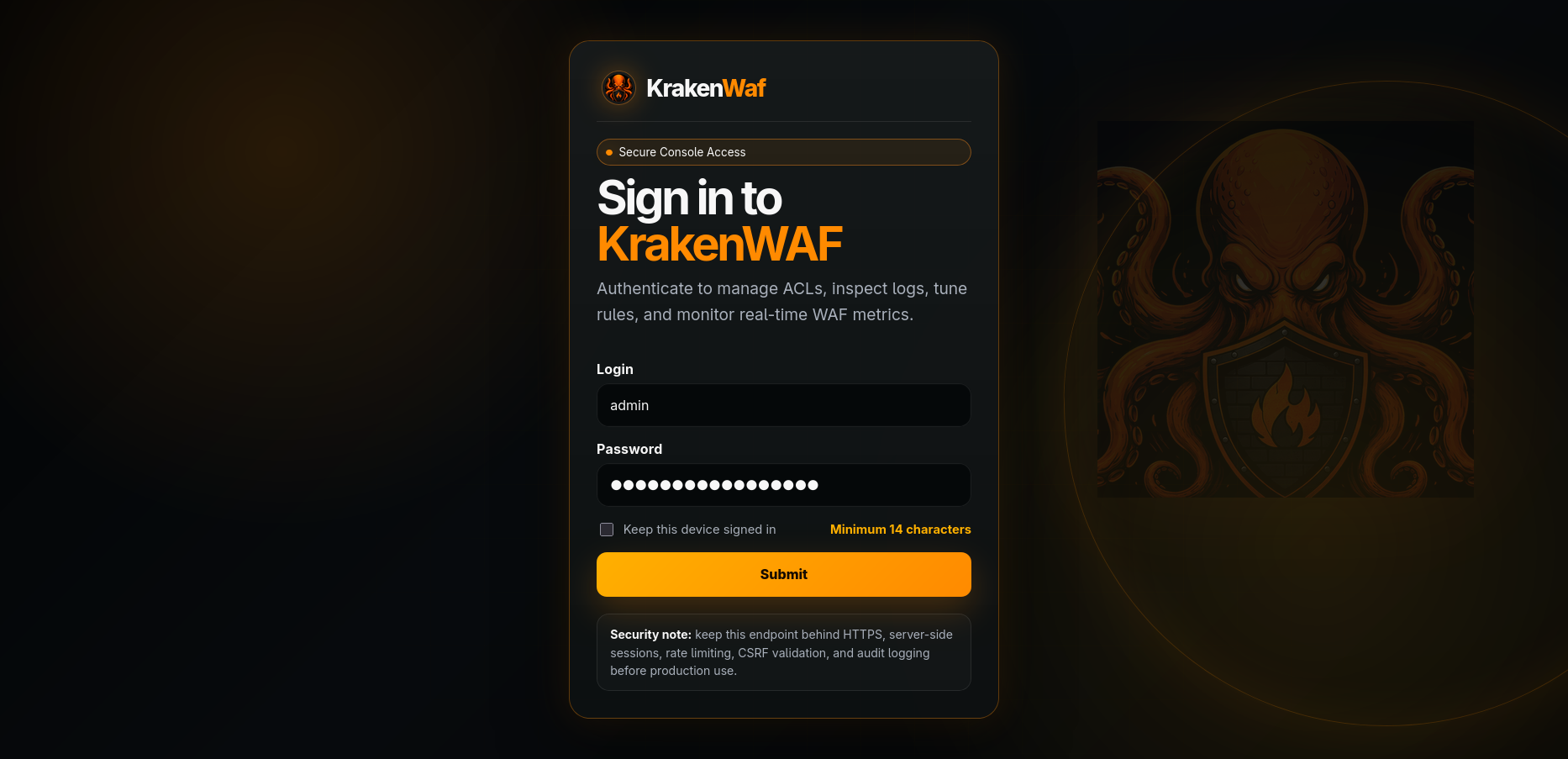Kraken UI 安全控制台登录