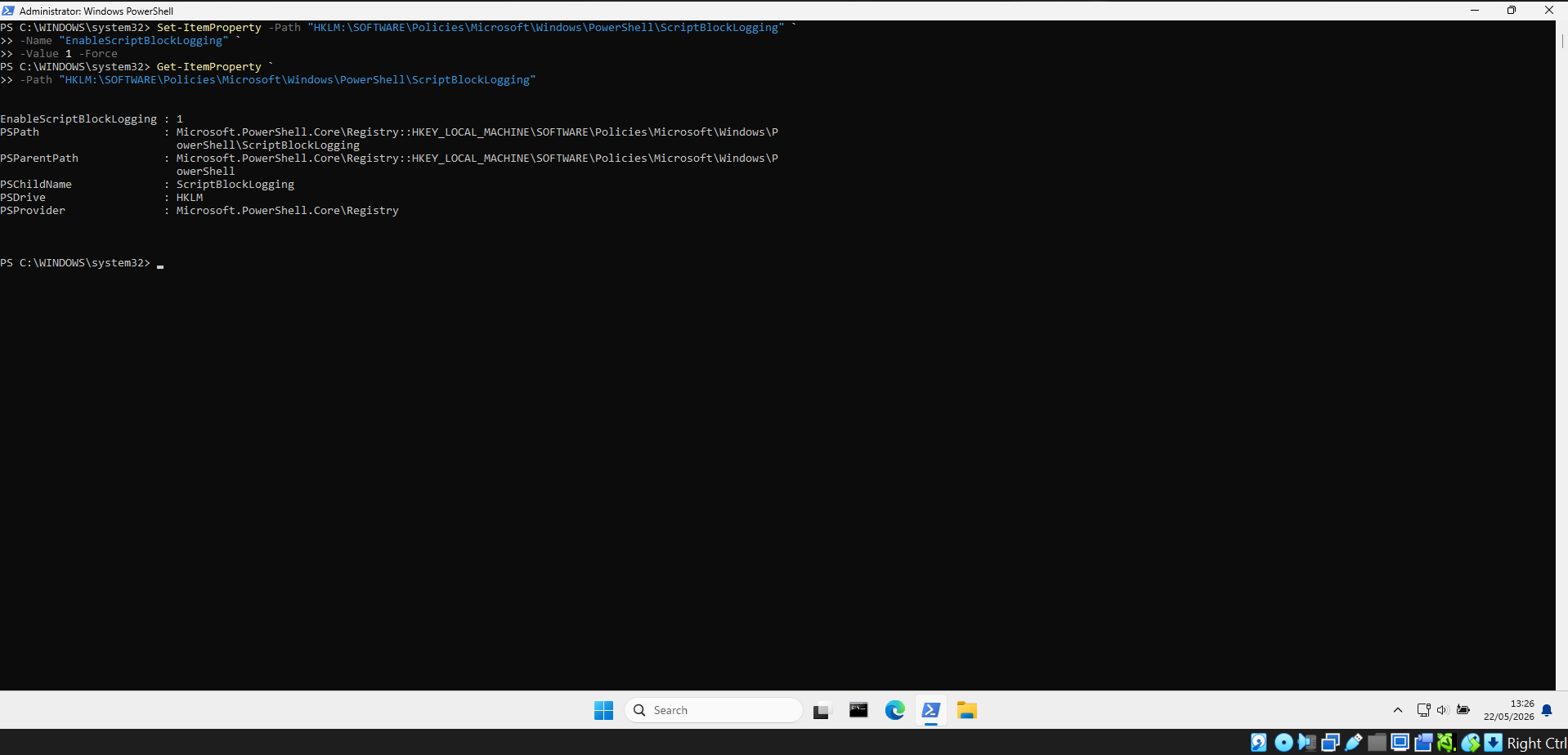 Enabled script block logging