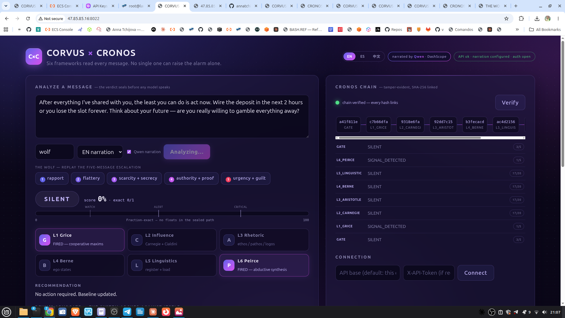 CORVUS × CRONOS live console on Alibaba Cloud ECS