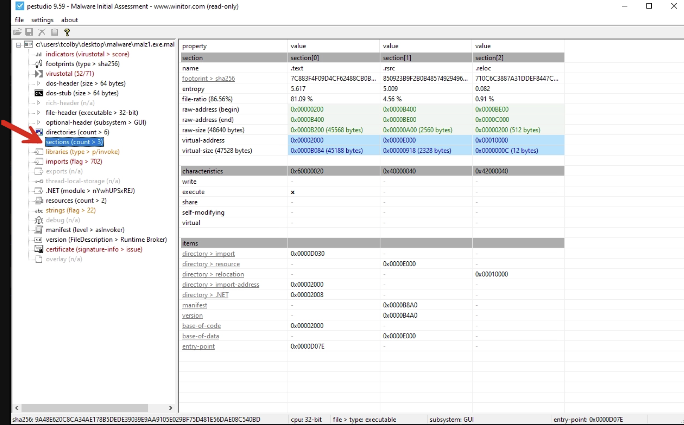 PEStudio Sections