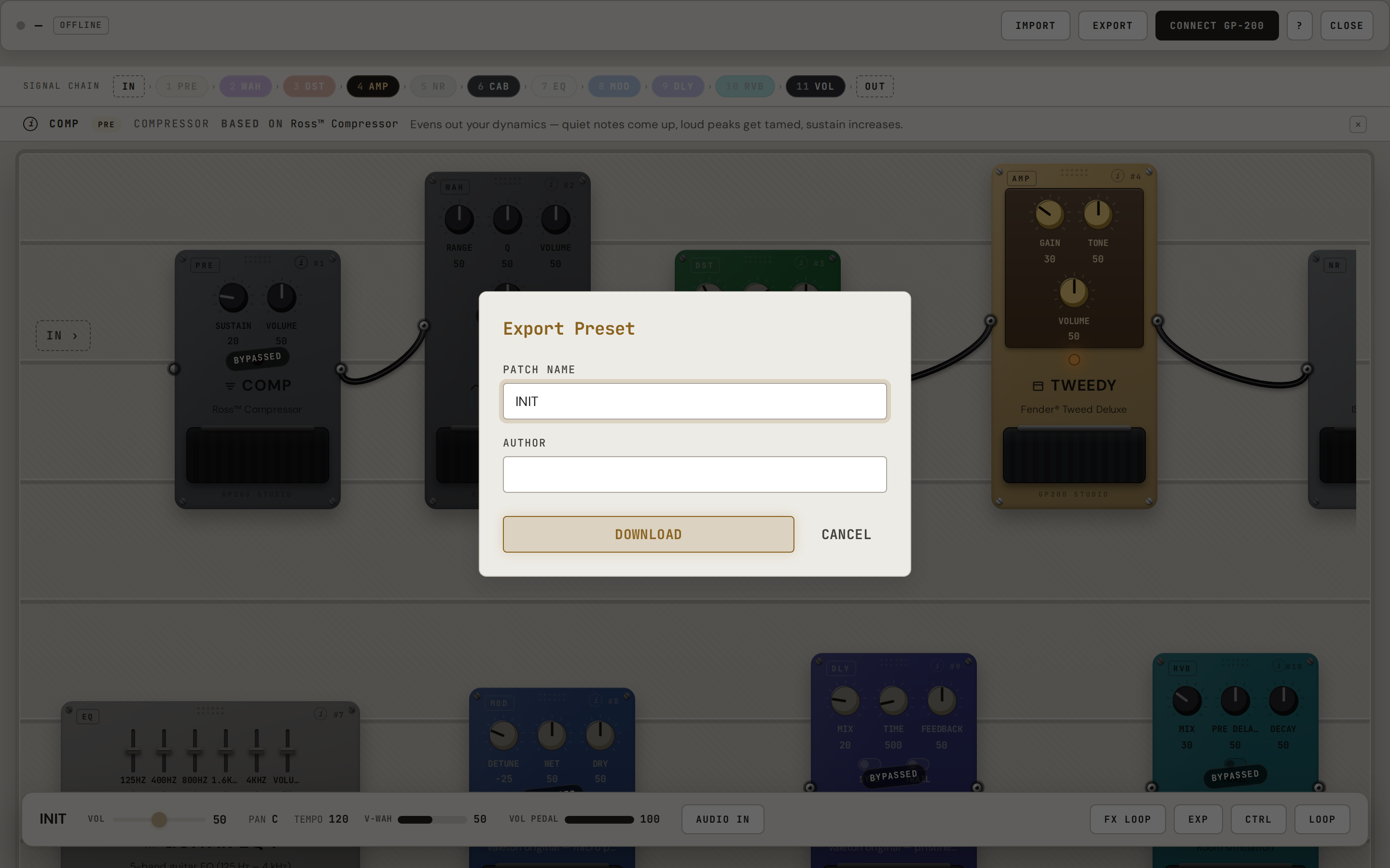Export dialog