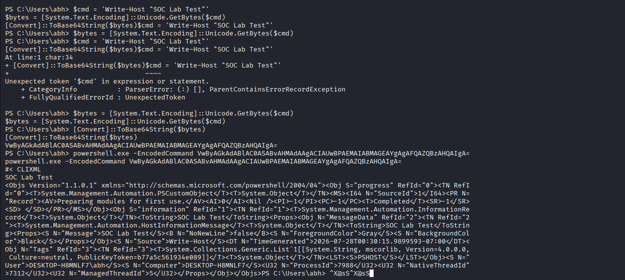Attacker encoded command execution