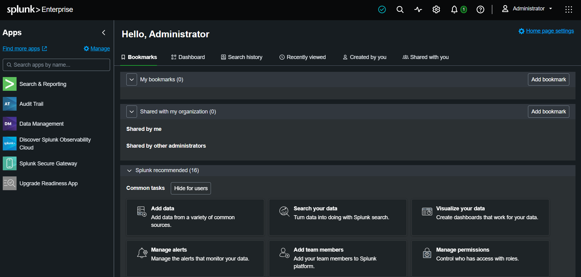 Splunk Enterprise Home