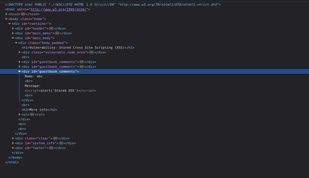 页面源代码中的 Stored XSS