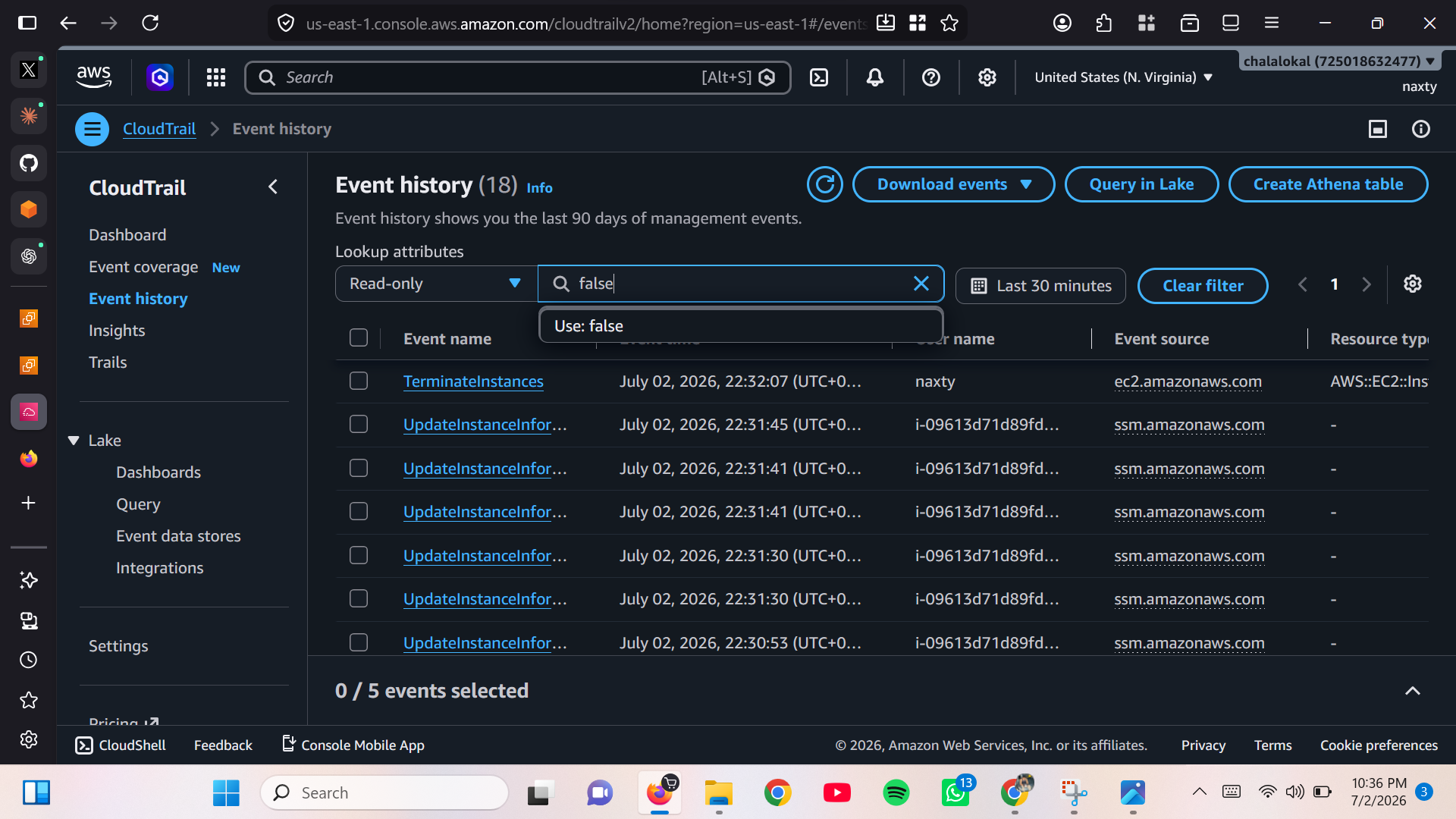 CloudTrail Event history