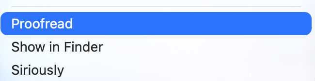 Siriously items in the right-click Services menu on selected text