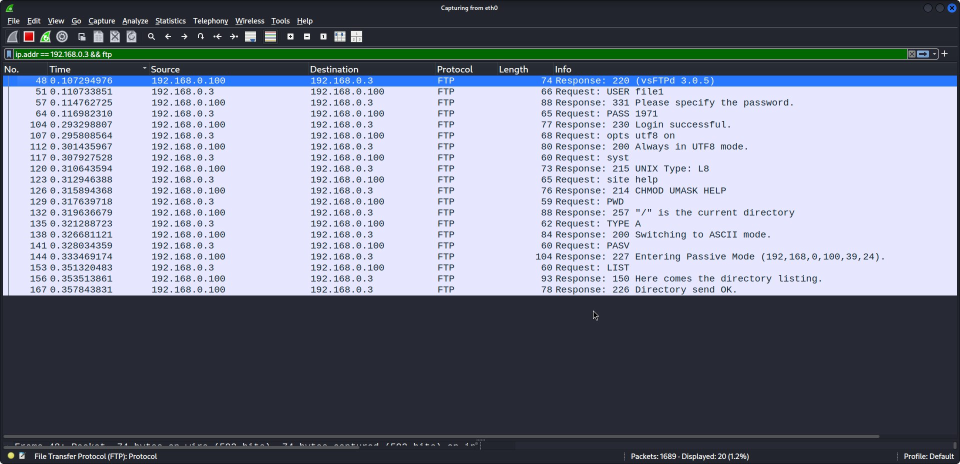 Wireshark FTP 捕获