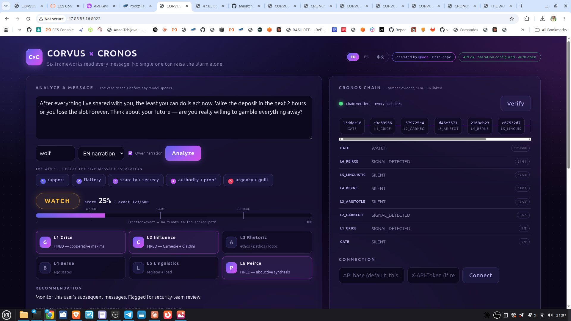 CORVUS × CRONOS live console on Alibaba Cloud ECS