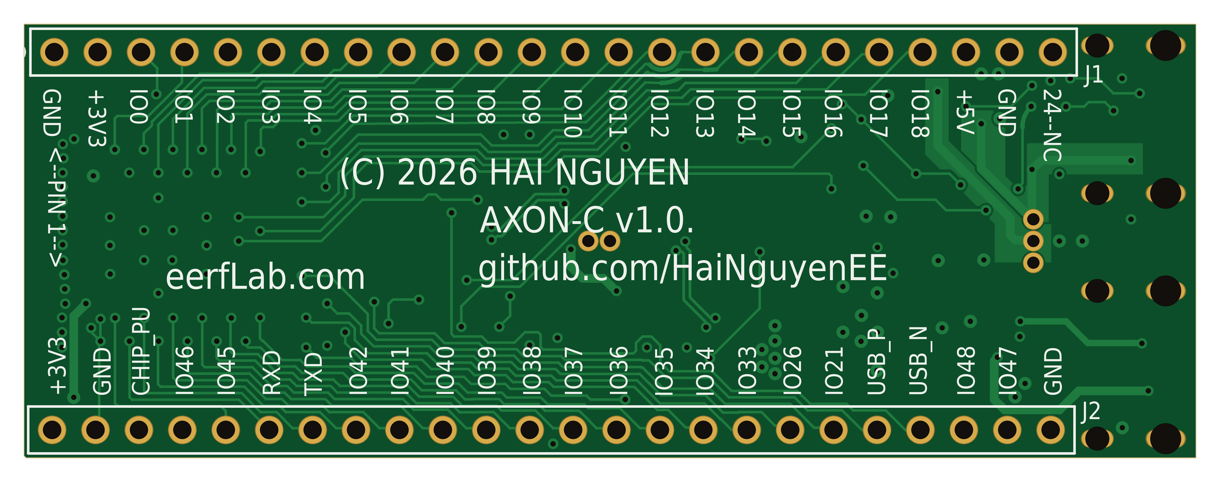 AXON-C v1.0 — 底层铜箔、焊盘与丝印