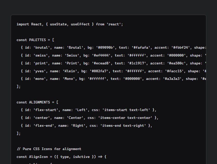 A Markdown-only response containing a complete poster studio implementation
