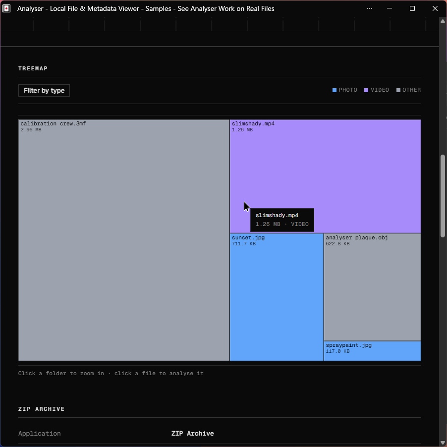 Treemap size breakdown of a dropped folder