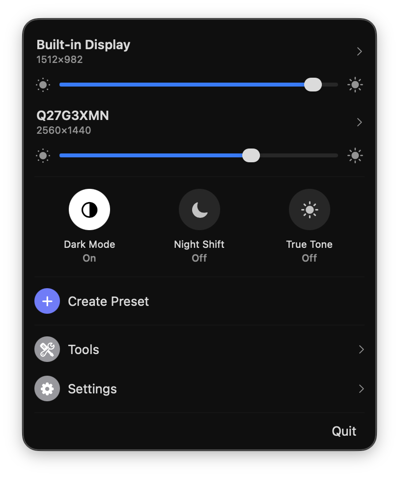 Crisp menu bar panel