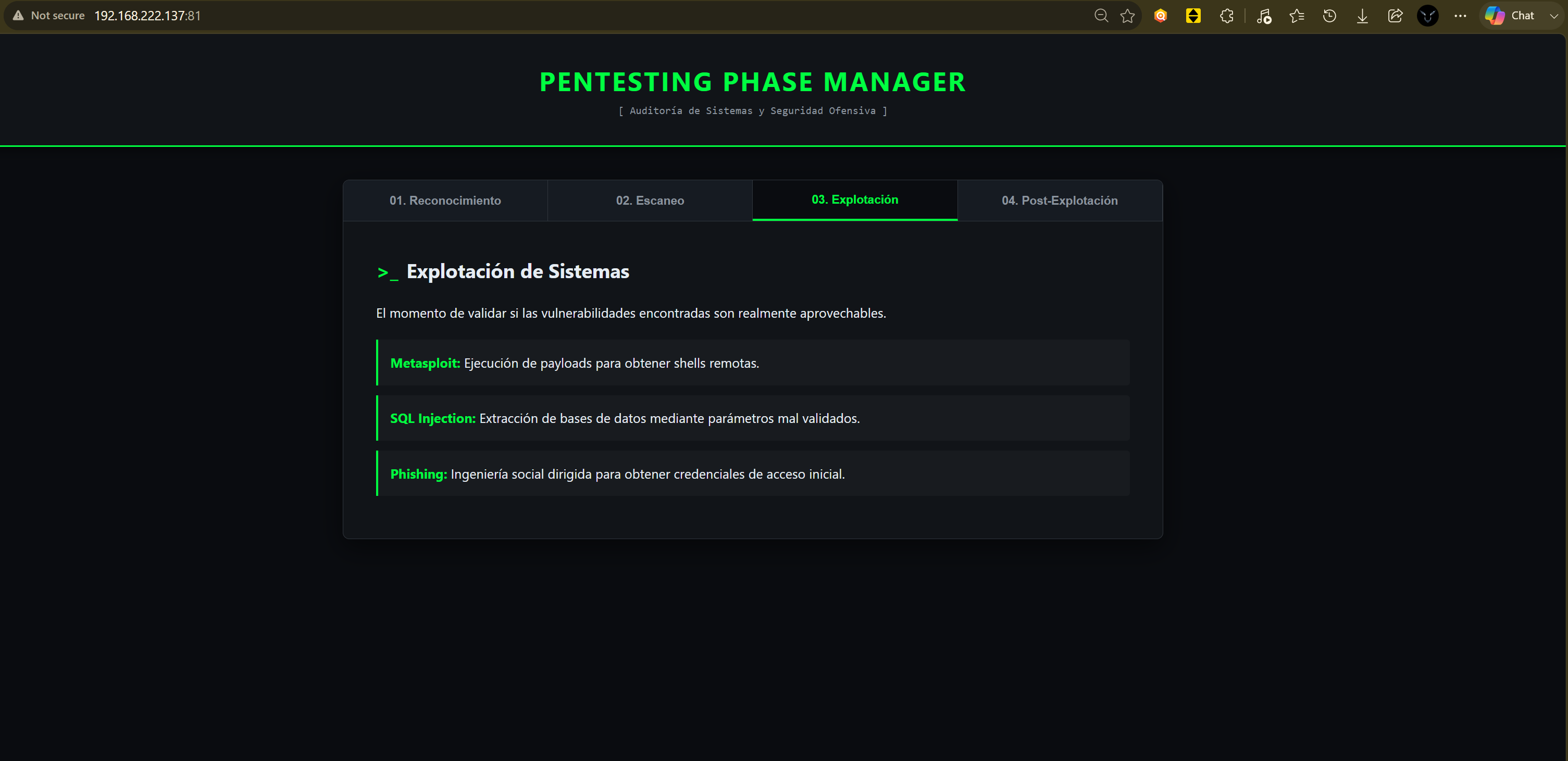 通过 pfSense WAN 地址访问的 Pentesting Phase Manager