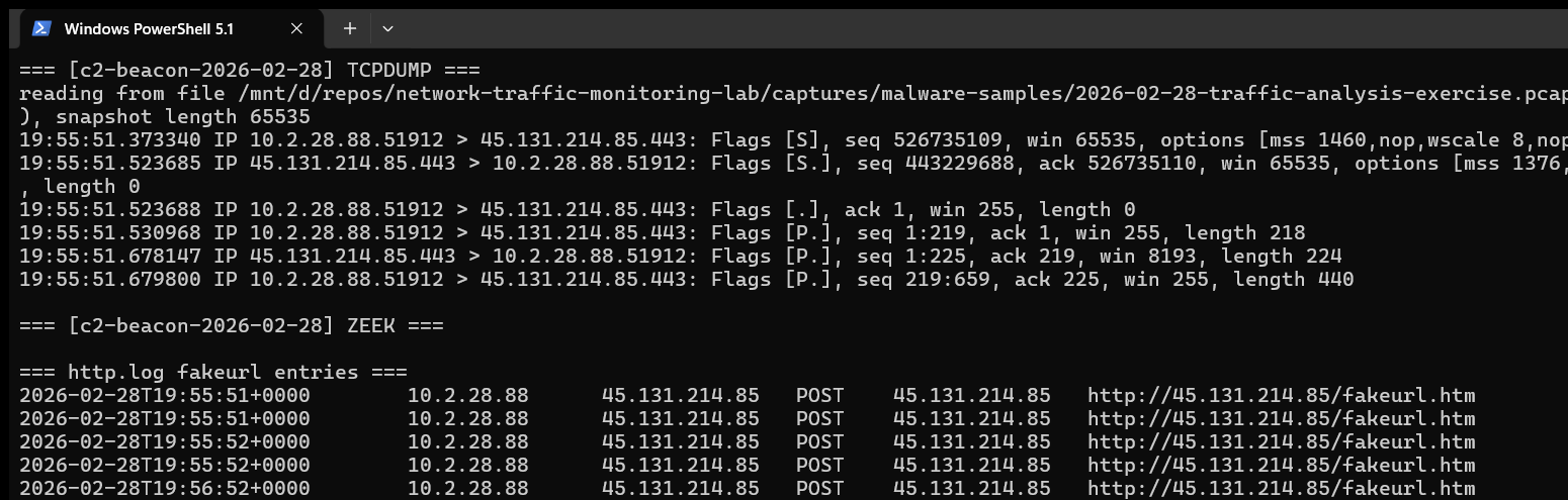tcpdump 和 Zeek 终端运行记录,案例 3