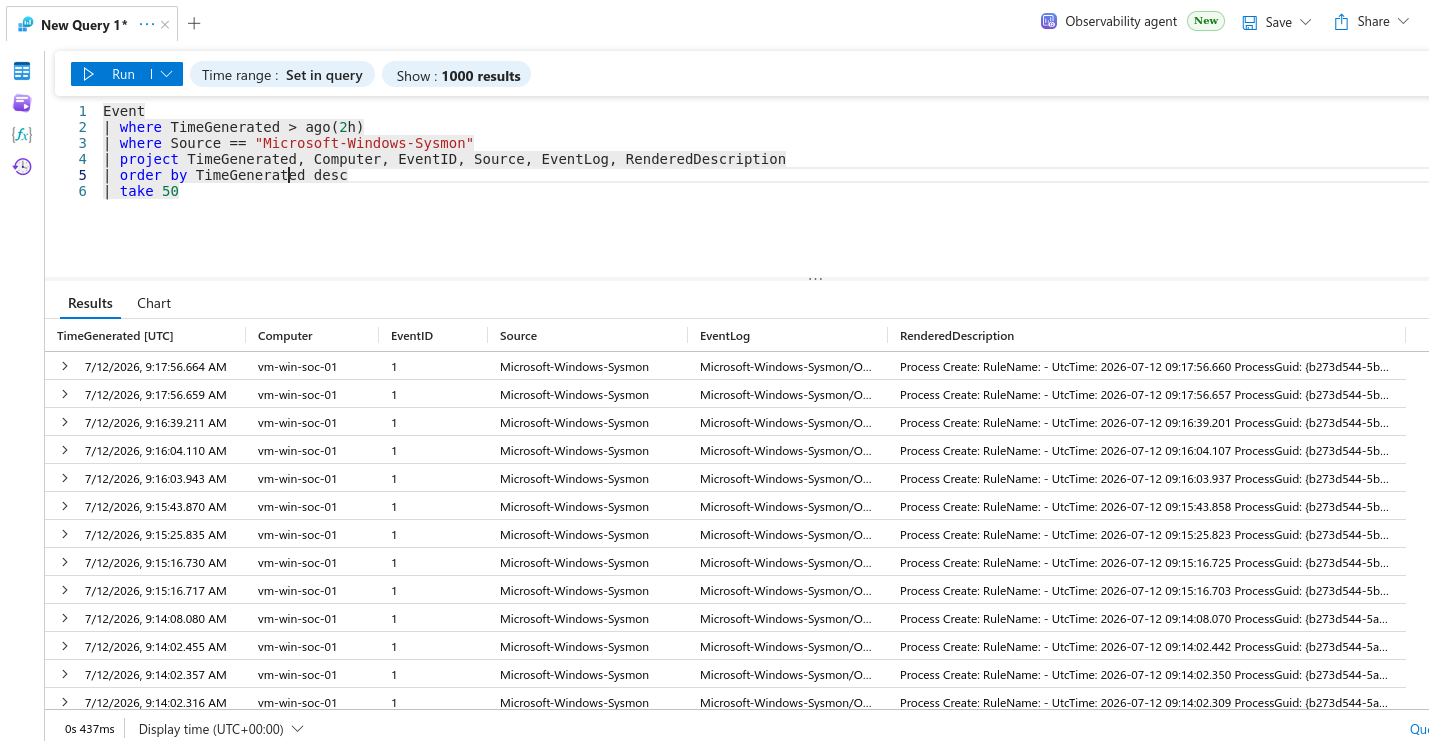 Log Analytics 中的 Sysmon 数据