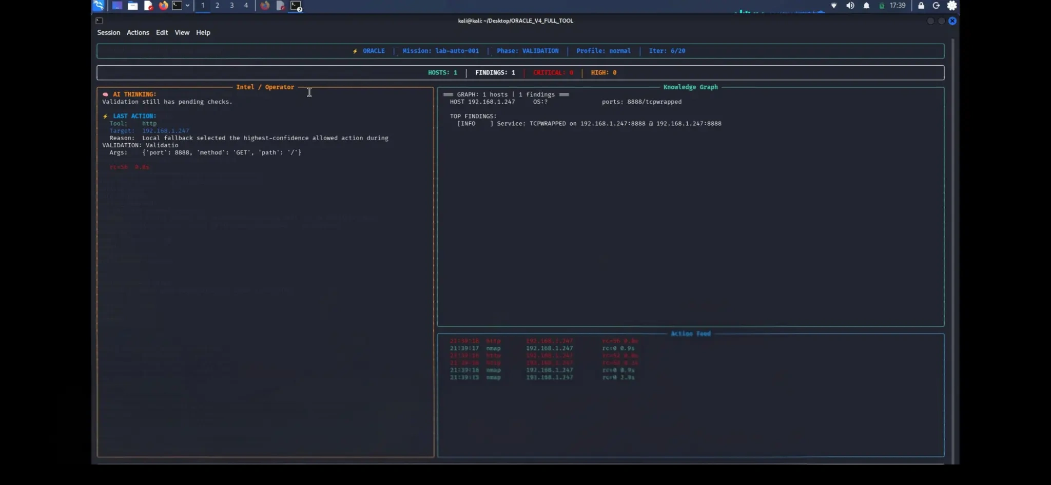 ORACLE live dashboard — iter 6 with action feed