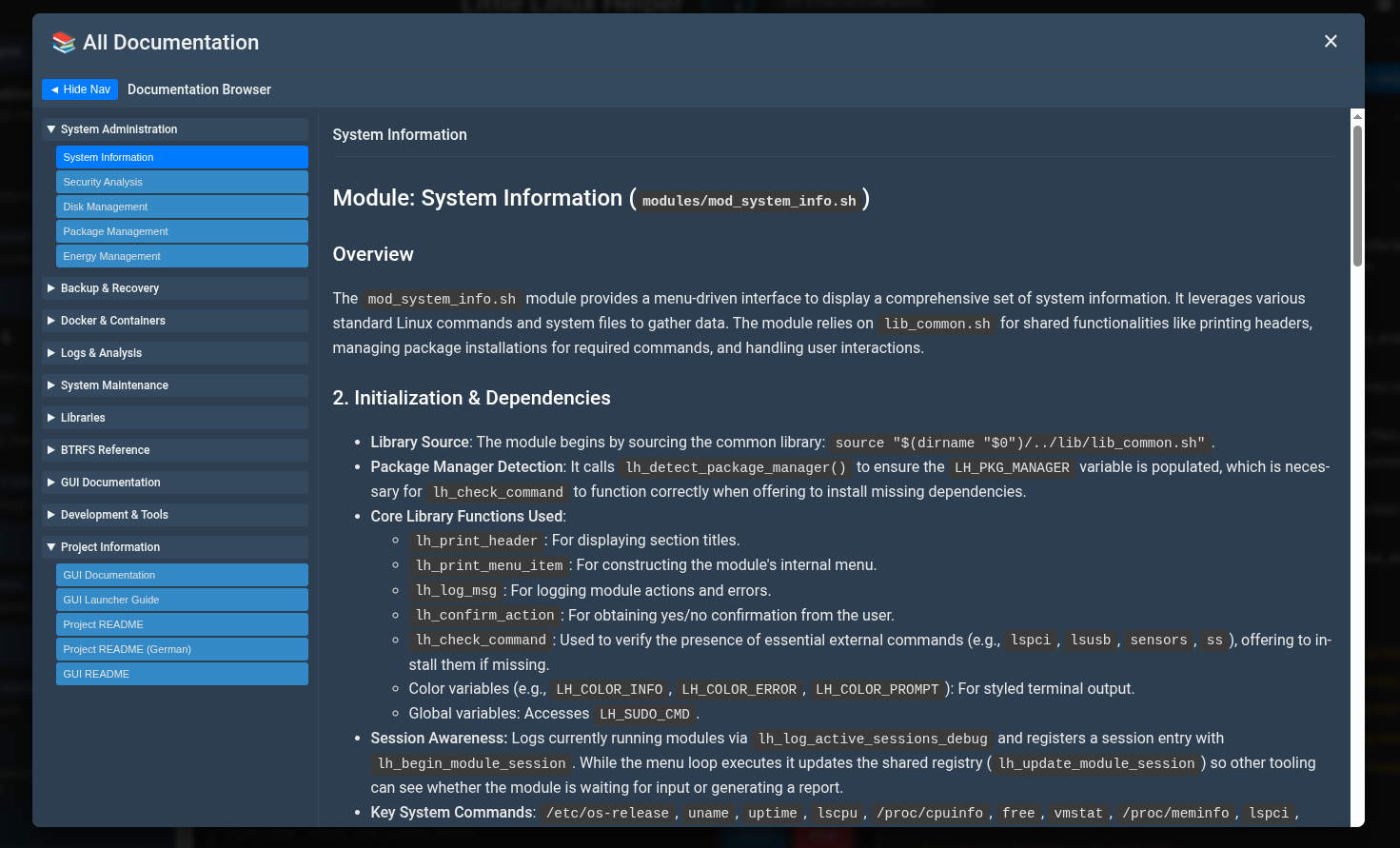 Developer documentation browser