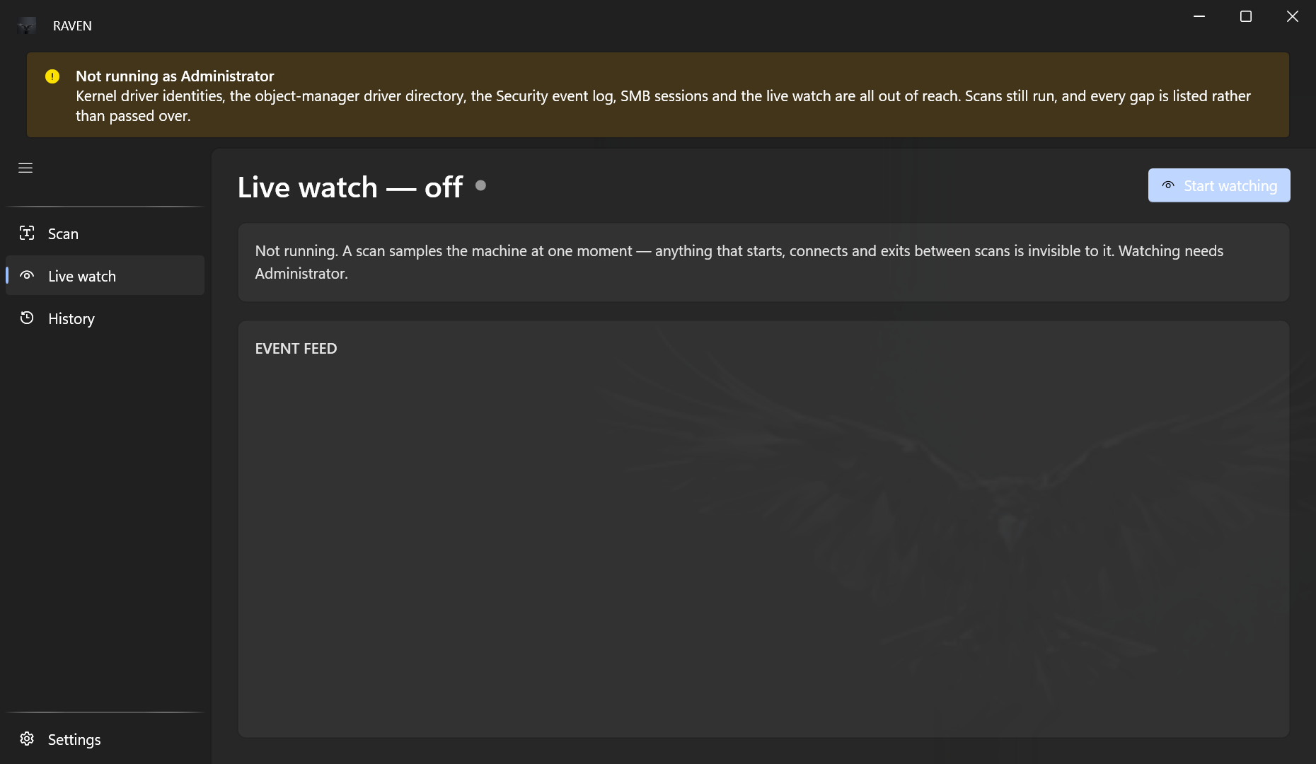 RAVEN Live watch view
