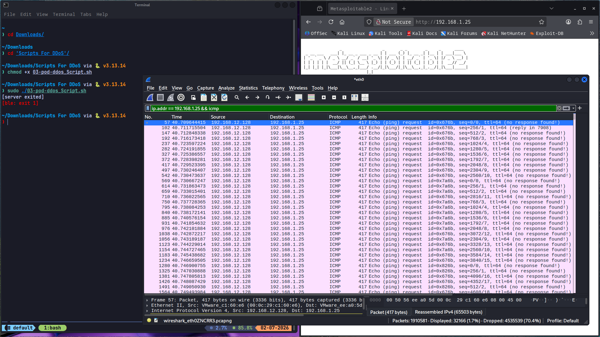 Ping of Death Simulated DDoS