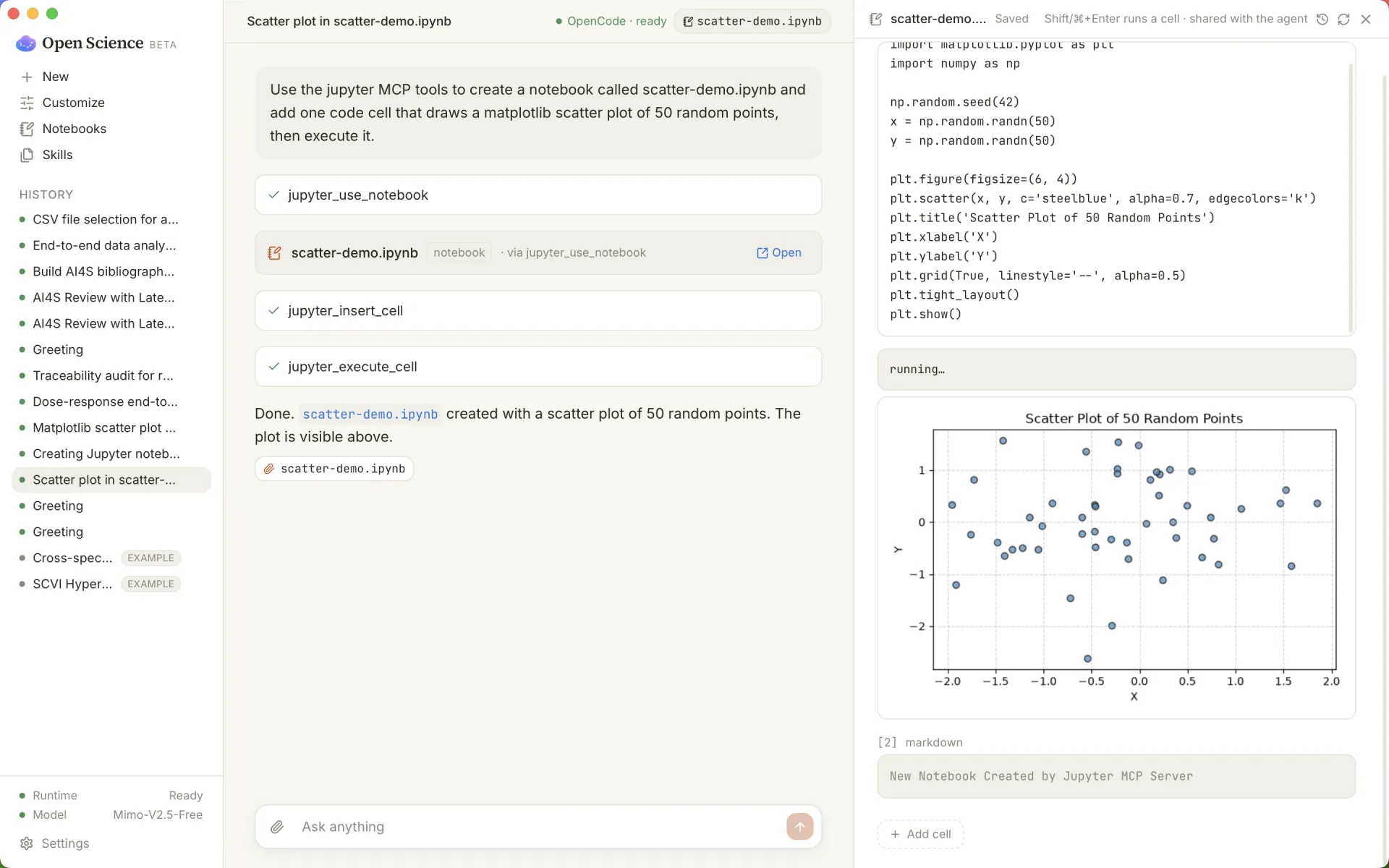 agent 驱动 Jupyter notebook 并显示实时的 matplotlib 图表