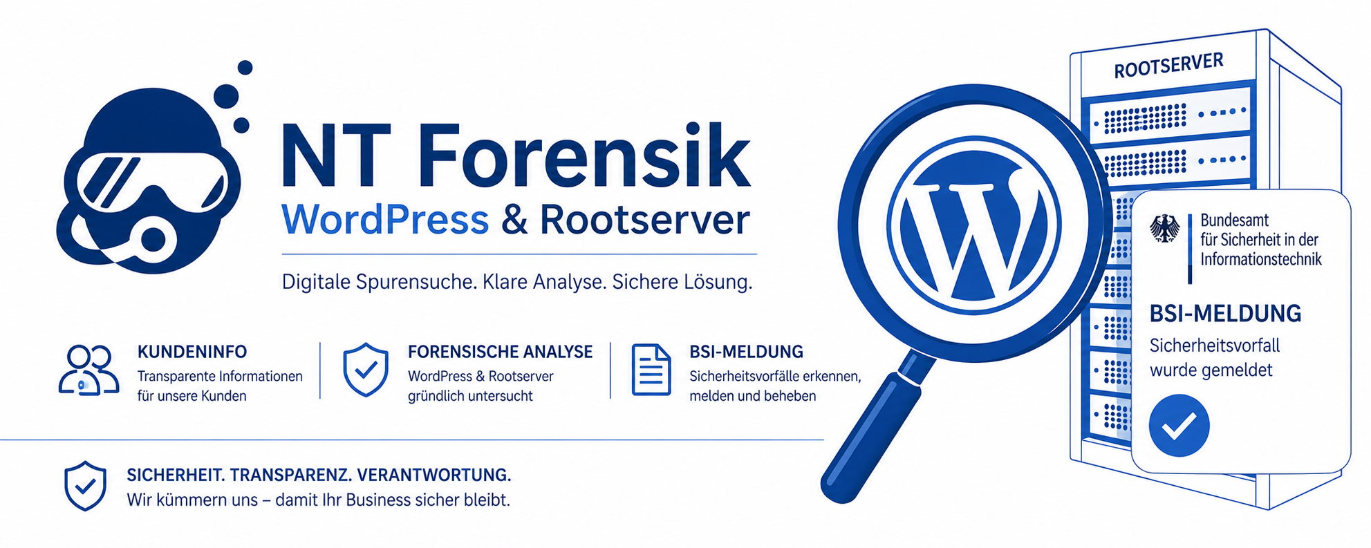 NT Forensik — WordPress & Rootserver · Digitale Spurensuche. Klare Analyse. Sichere Lösung.