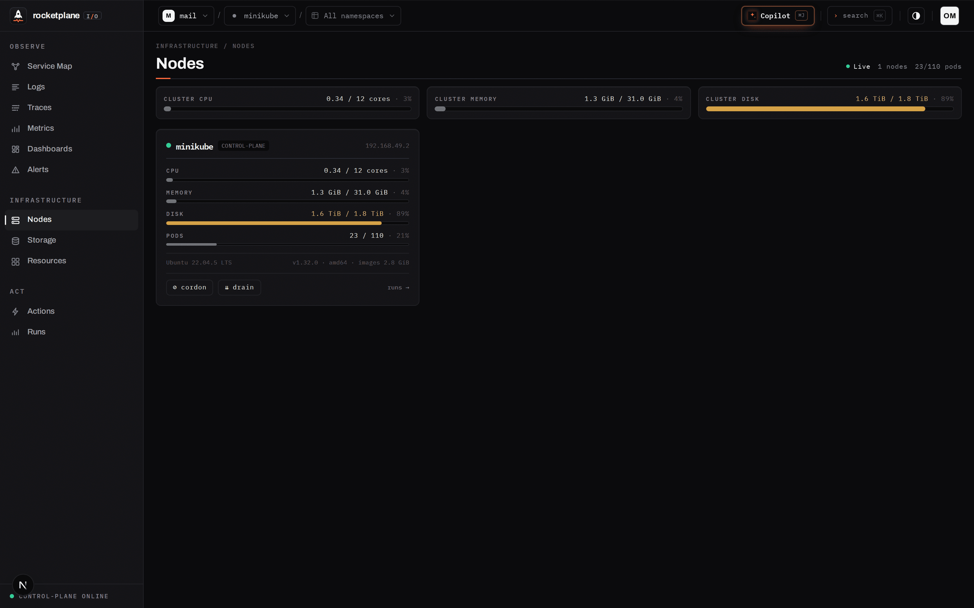 Node infrastructure with kubelet stats