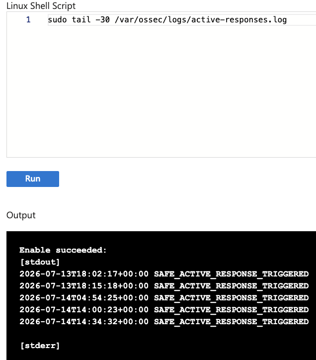 Wazuh Active Response execution log