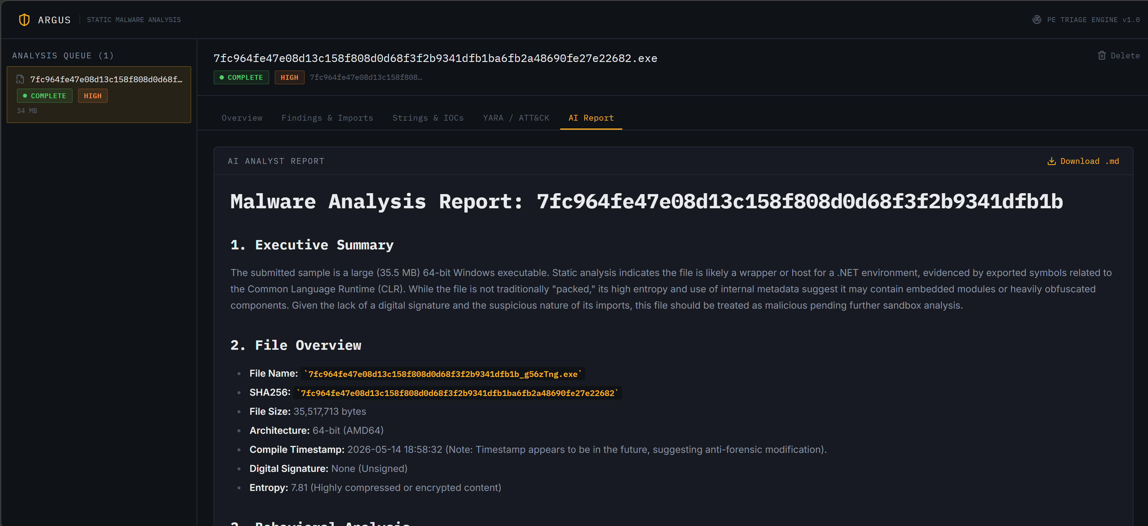 AI Report 标签页
