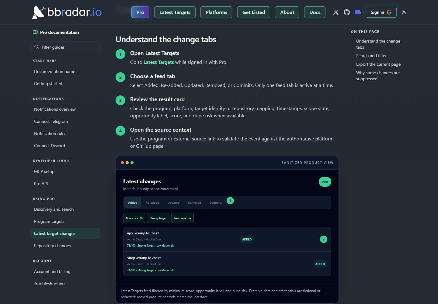 带有目标情报过滤器的 Added、Re-added、Updated、Removed 和 Commits 流