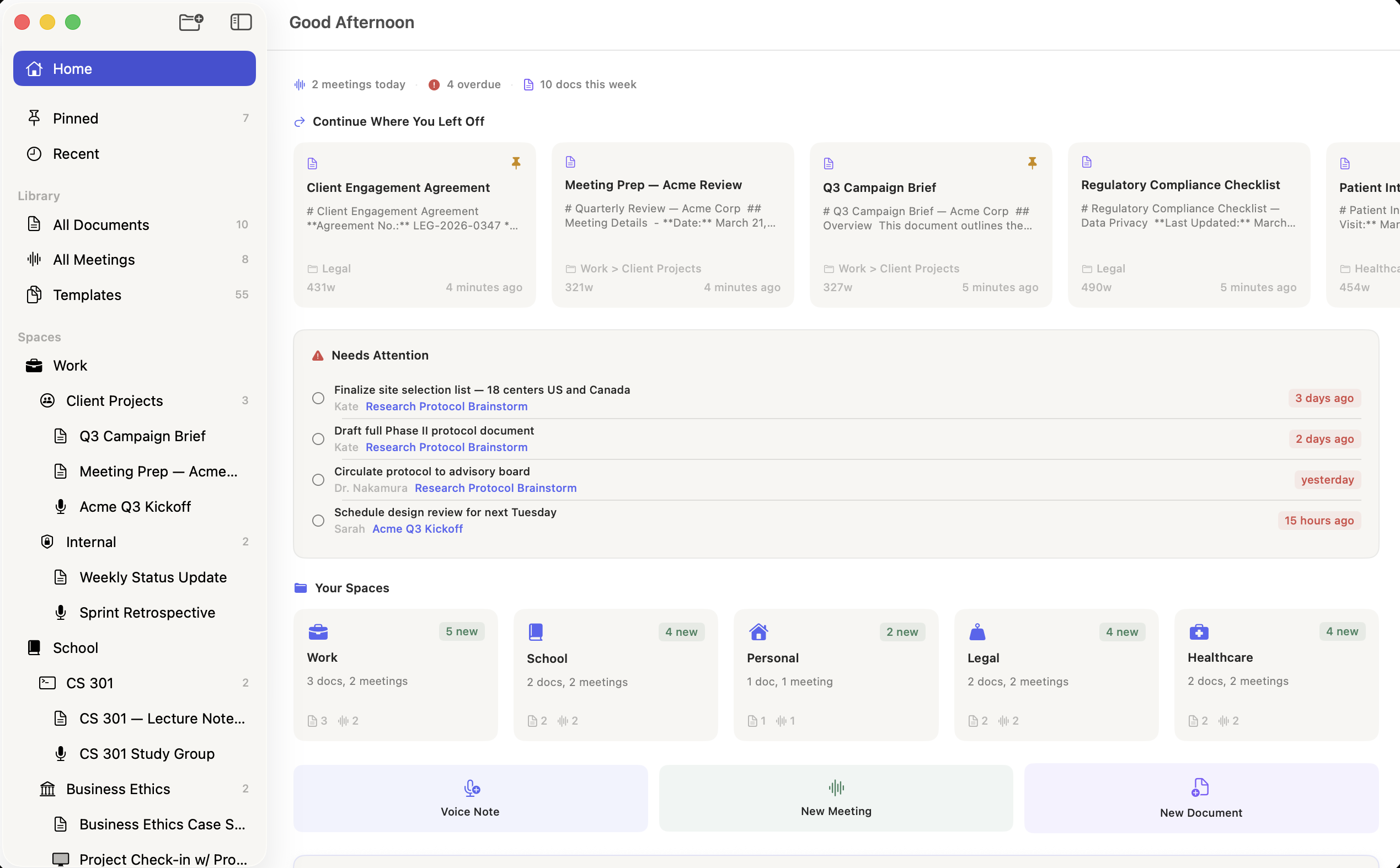 Logue home dashboard on macOS