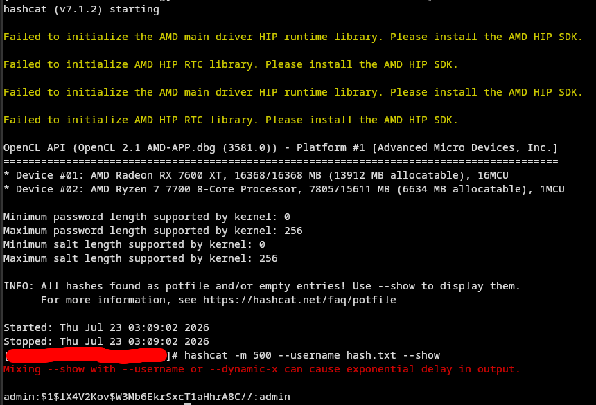 hashcat 破解 MD5-crypt 管理员凭据