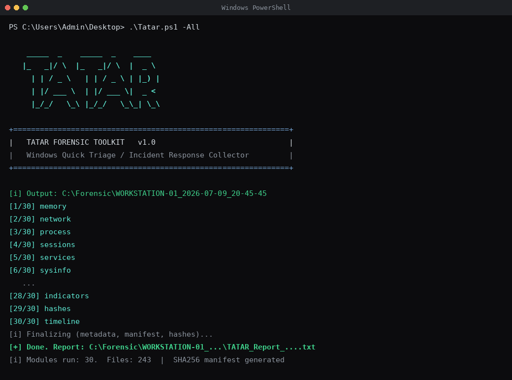 TATAR Forensic Toolkit run