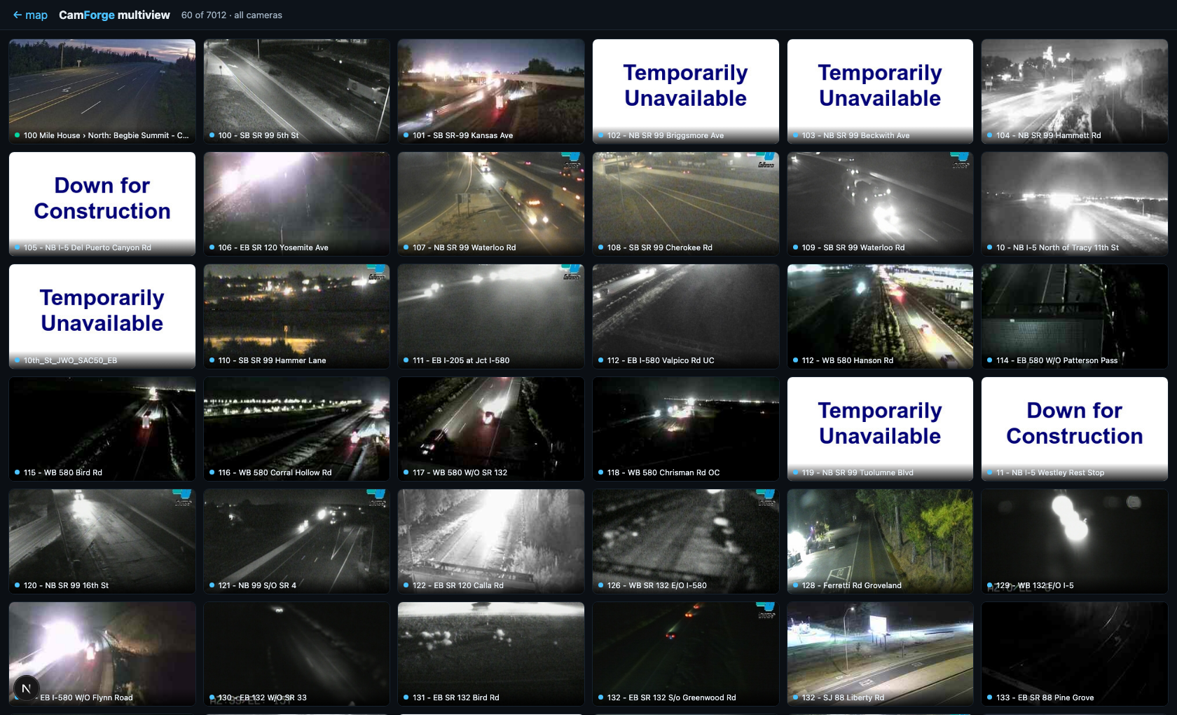 CamForge multiview -- a live wall of public traffic cameras