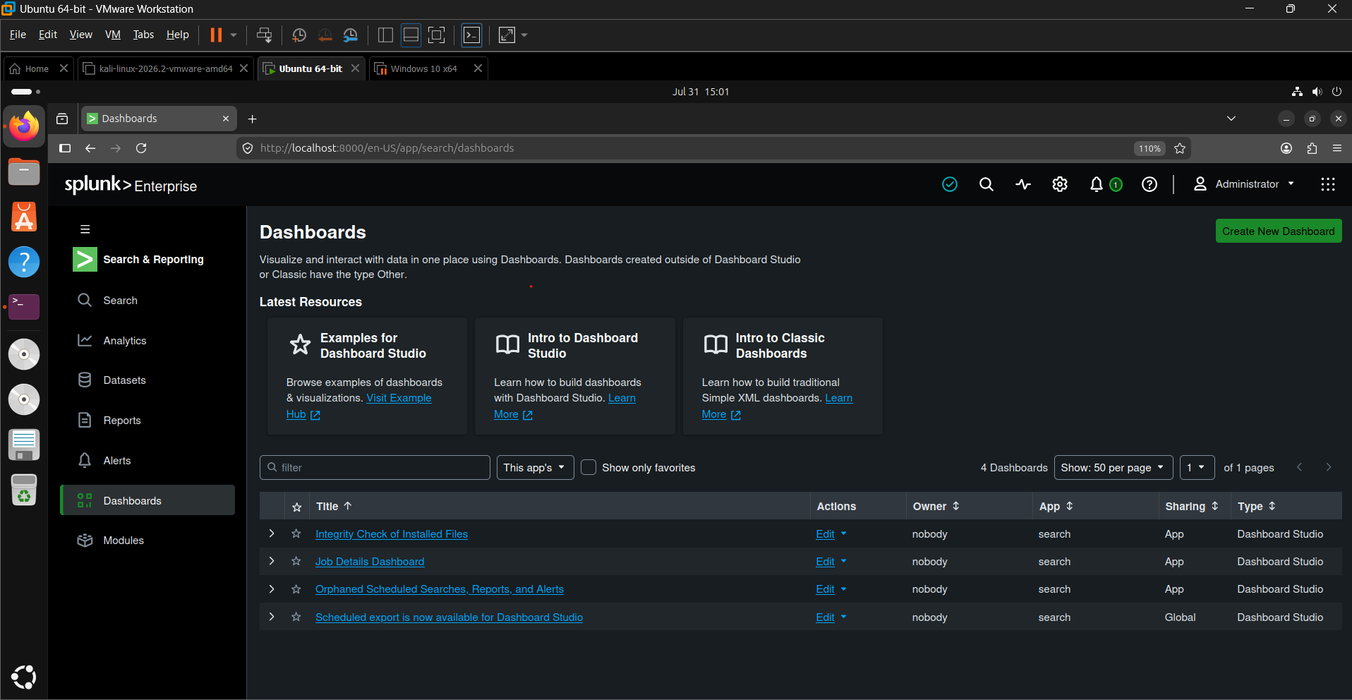 Splunk 仪表板