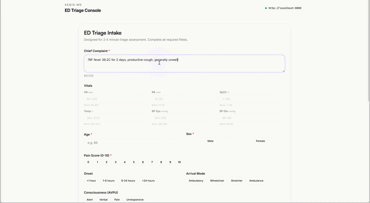 Aegis-MD Demo — ATS-3 febrile elderly triage