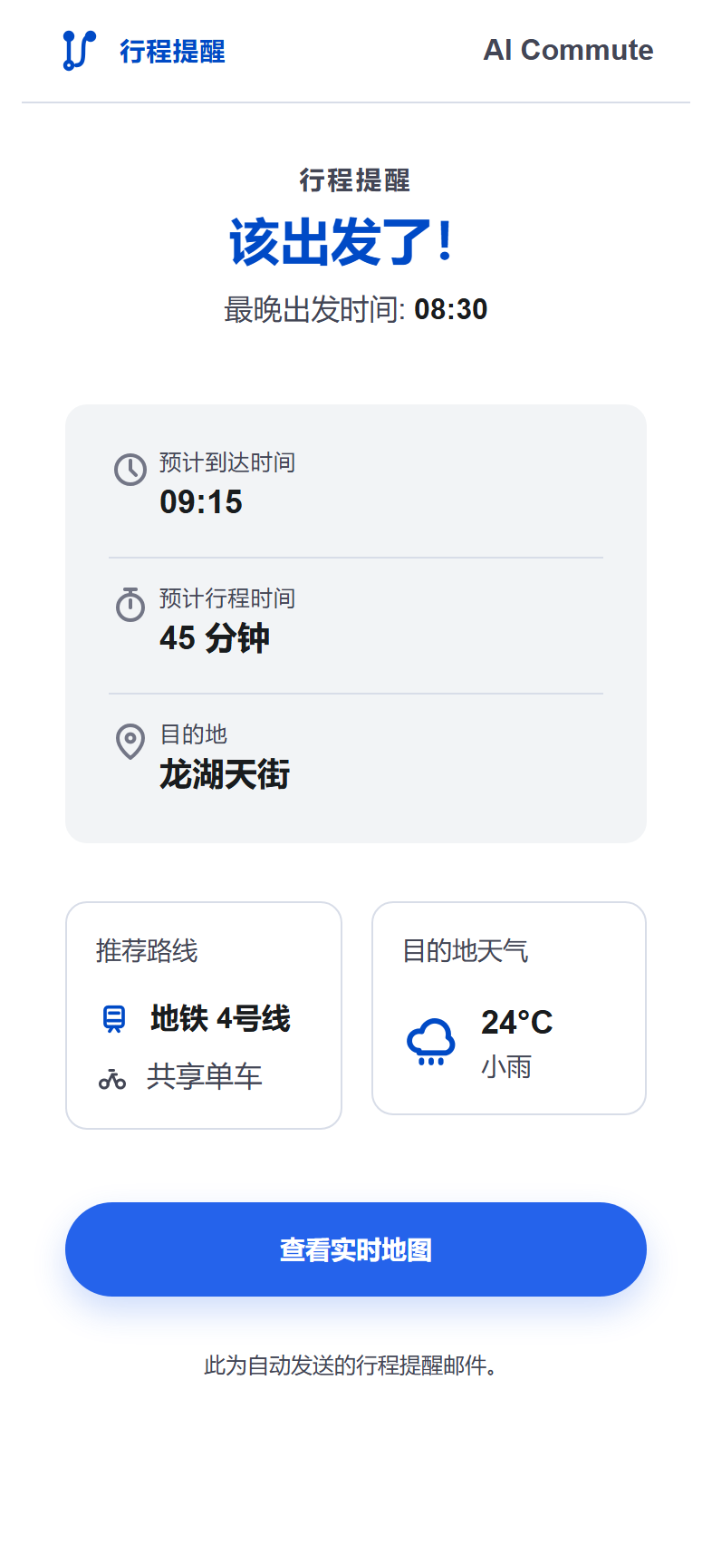 出发提醒邮件