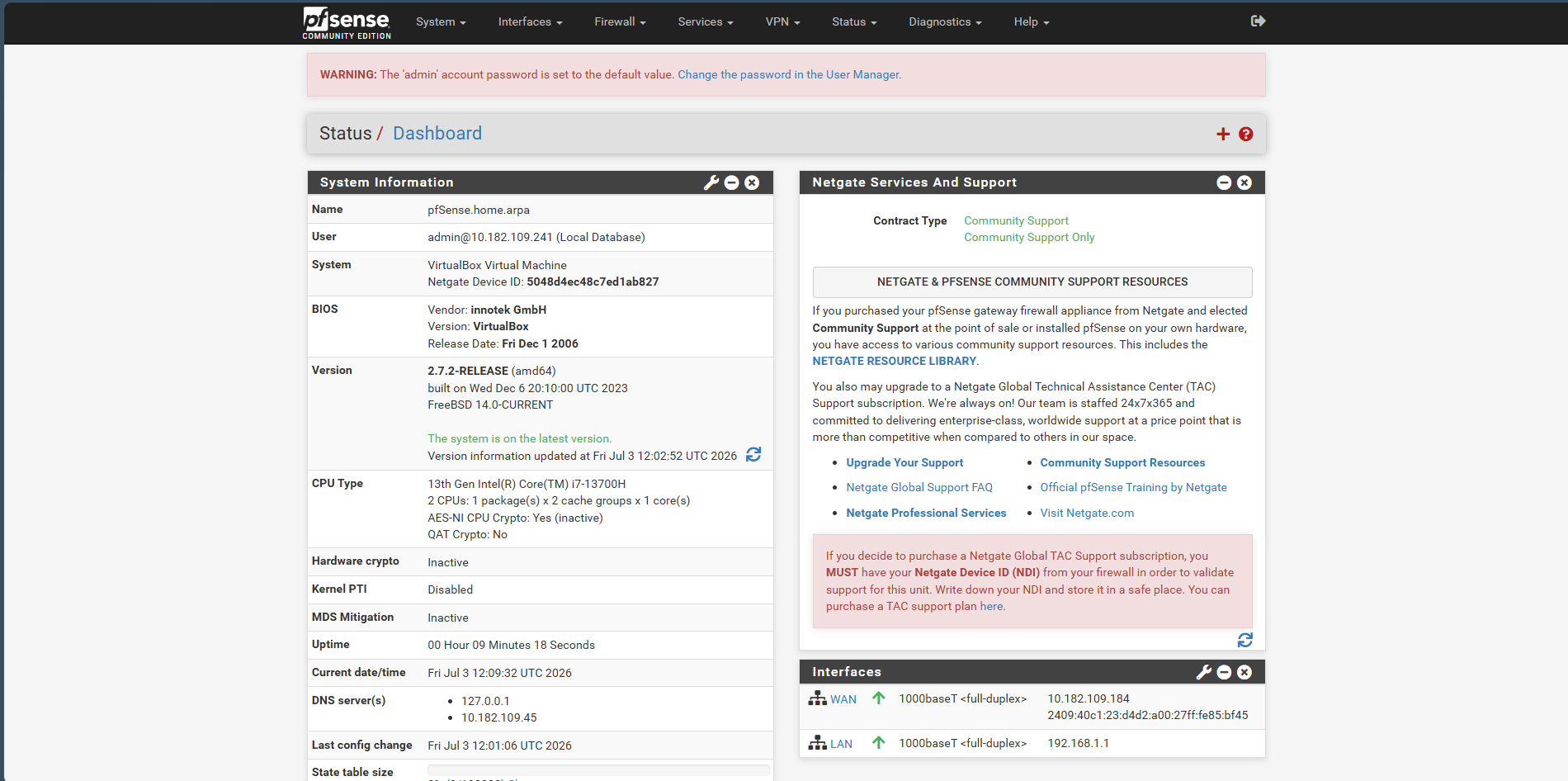 pfSense Dashboard