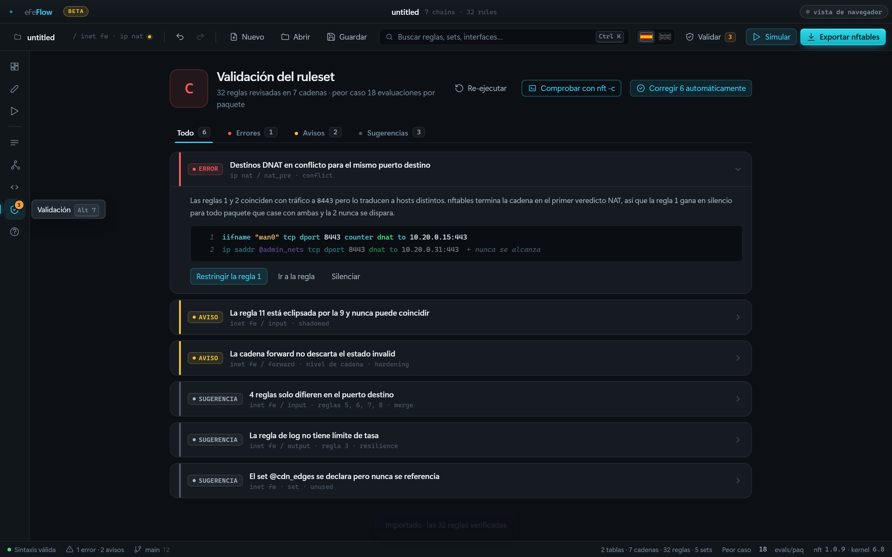 The validation screen