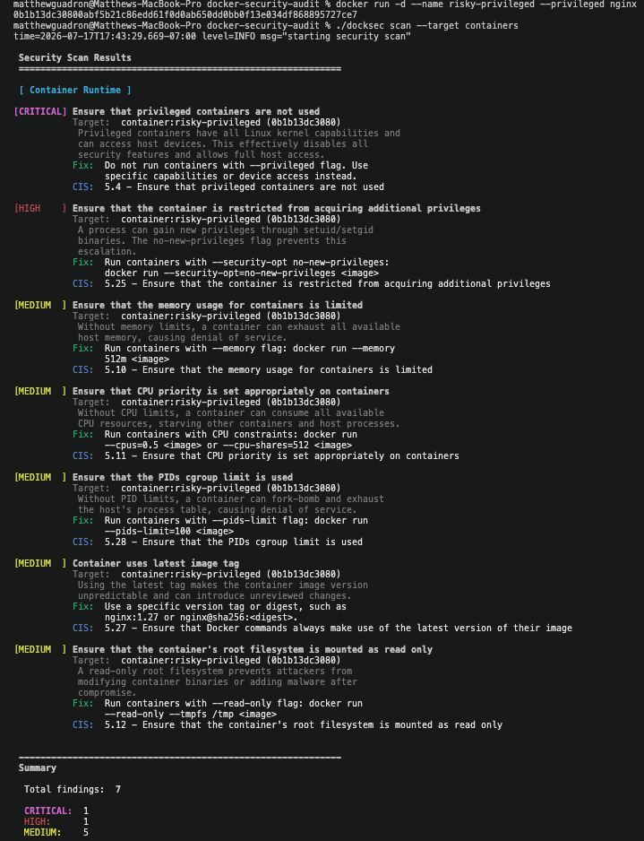 DockSec privileged container finding